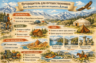 Иллюстрированный путеводитель по Алтаю с маршрутами, жильём, едой и активным отдыхом для бюджетных путешественников