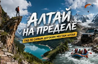 Внедорожник на серпантине перевала Кату-Ярык над долиной Чулышмана. Головокружительная высота, горы и облака внизу — джиппинг и активный отдых на Горном Алтае для смелых путешественников.